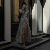 Vestido largo de manga larga con estampado de cebra de Manhattan